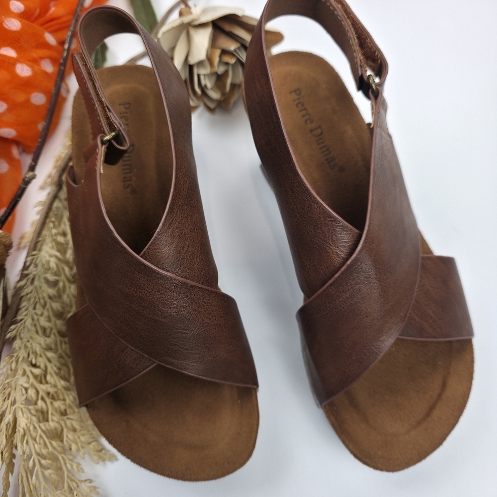 Pierre Dumas Brown Women's Sports Wedge Sandals Sz 6 - Picture 6 of 9